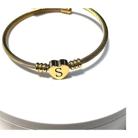 Unbranded Jewelry - Gold Plated Heart Initial S Expandable Stainless Steel Cuff Bracelet